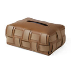 Woven Basket Design Tissue Box Holder with Black and Beige Finish