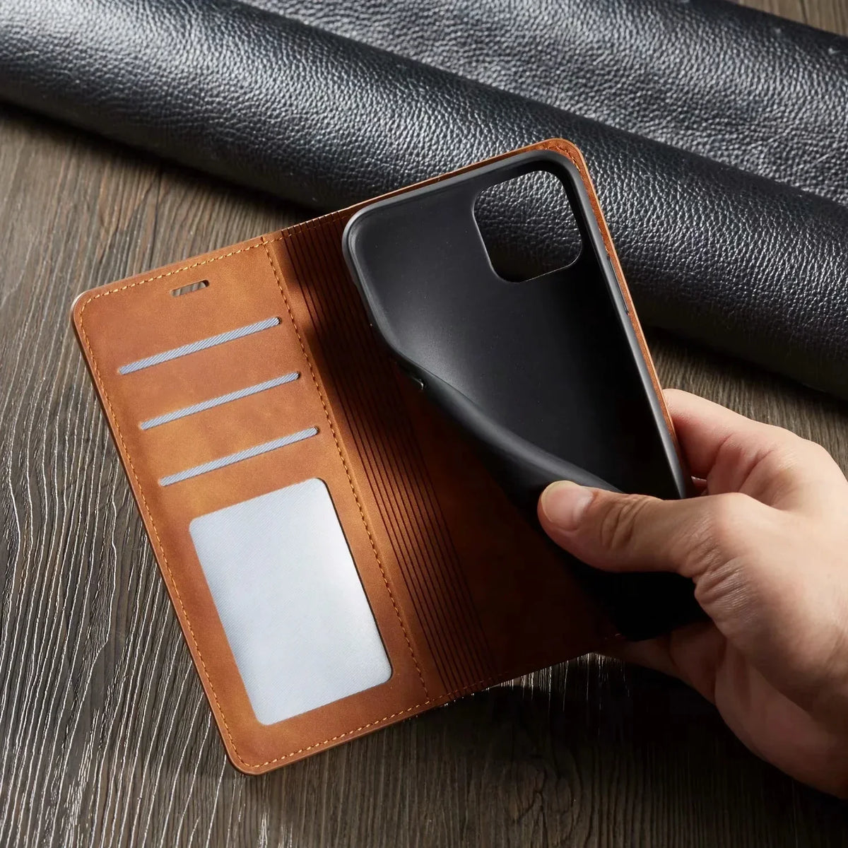 iPhone Wallet Case with Magnetic Holder and Card Storage