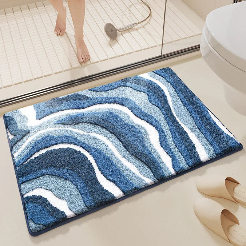 Tappeto da bagno in peluche assorbente con motivo ondulato