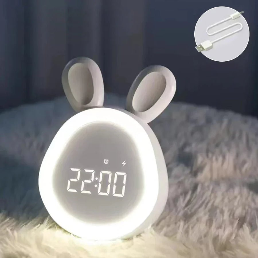 Lampka nocna LED w kształcie królika z zegarem cyfrowym