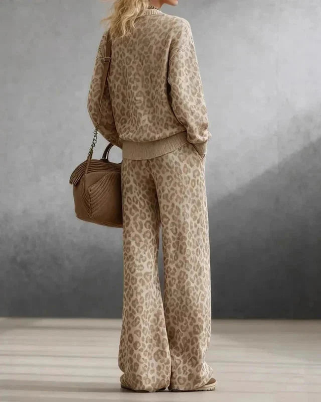 Women's Leopard Print Wide-Leg Pants Set