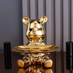 Escultura de bandeja decorativa con oso brillante