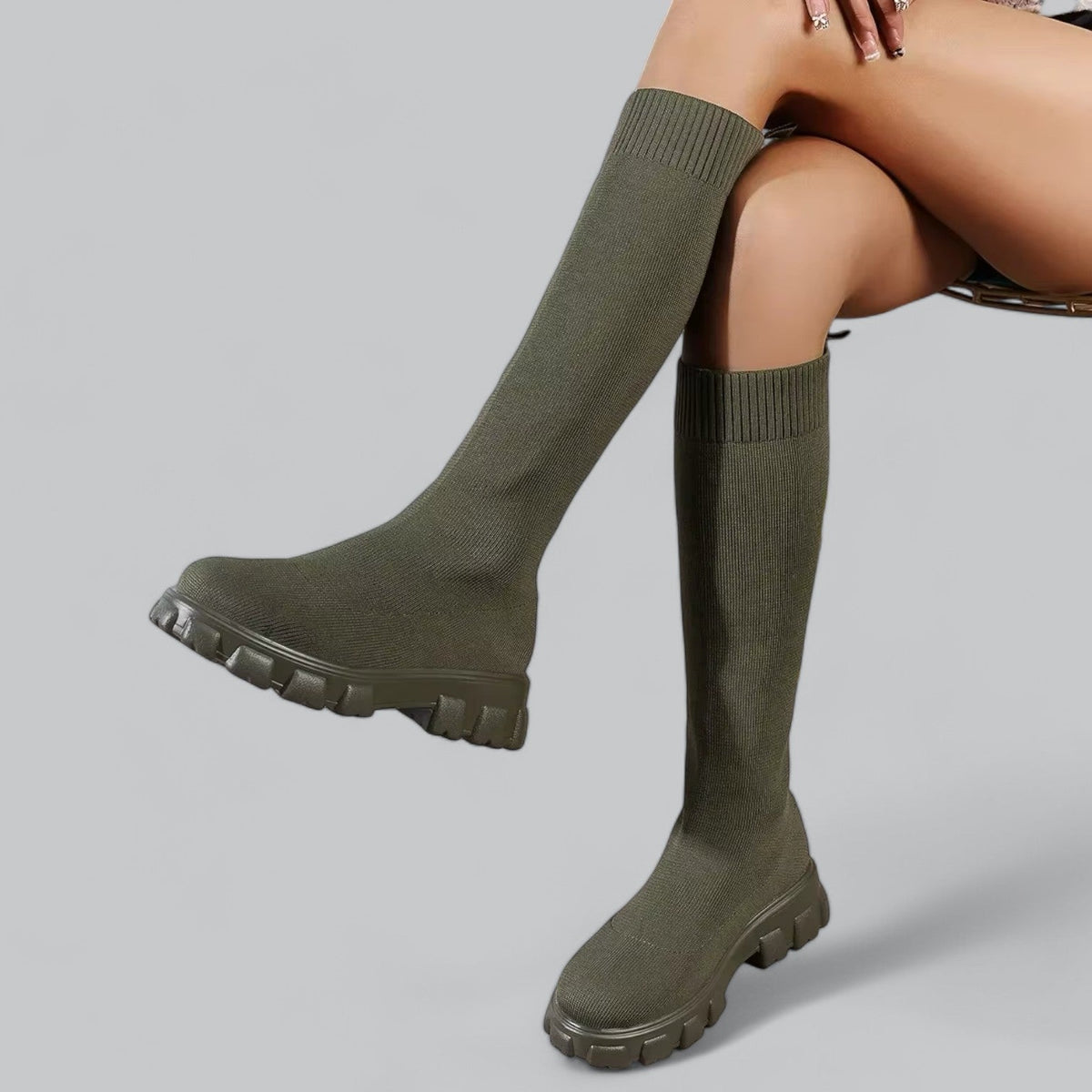 Botas de punto para mujer, hasta la rodilla, con suela gruesa