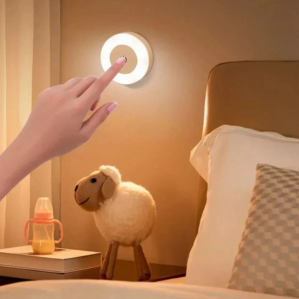 Lampada da parete LED rotonda ricaricabile con pulsante di accensione touch