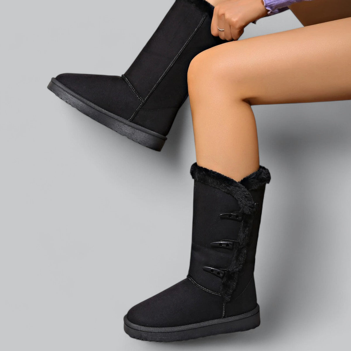Botas de invierno para mujer, de media caña y forradas de piel sintética