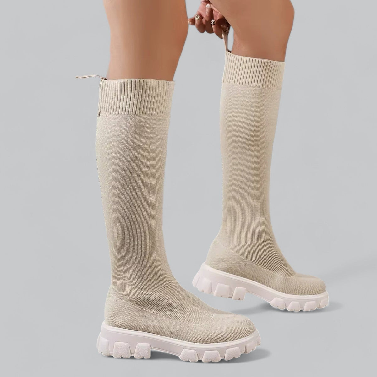 Botas de punto para mujer, hasta la rodilla, con suela gruesa