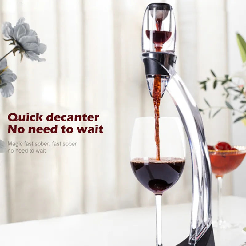 Aérateur-verseur instantané pour vin avec filtre intégré et bec antigoutte