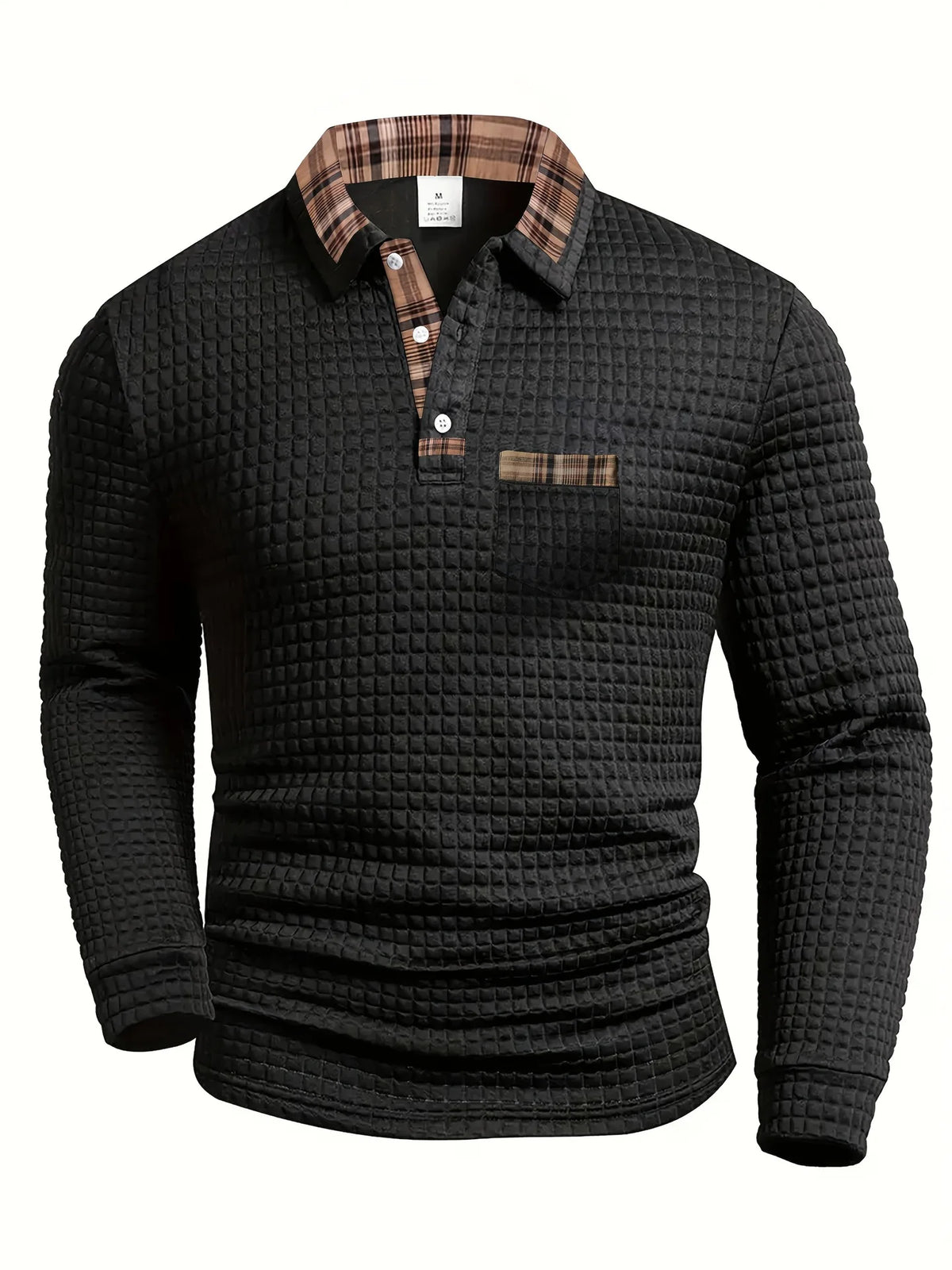 Men's Textured Long Sleeve Polo Shirt