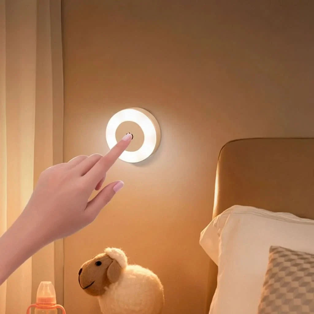 Lampada da parete LED rotonda ricaricabile con pulsante di accensione touch