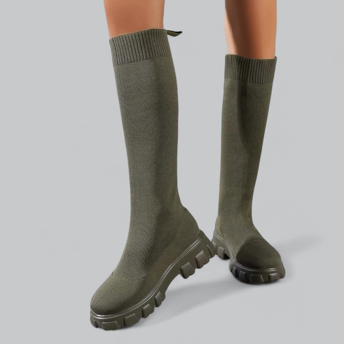 Botas de punto para mujer, hasta la rodilla, con suela gruesa