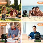 Ventilador recargable para camping con luz LED y batería externa