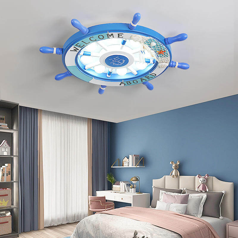 Luz LED infantil náutica de techo con timón de barco