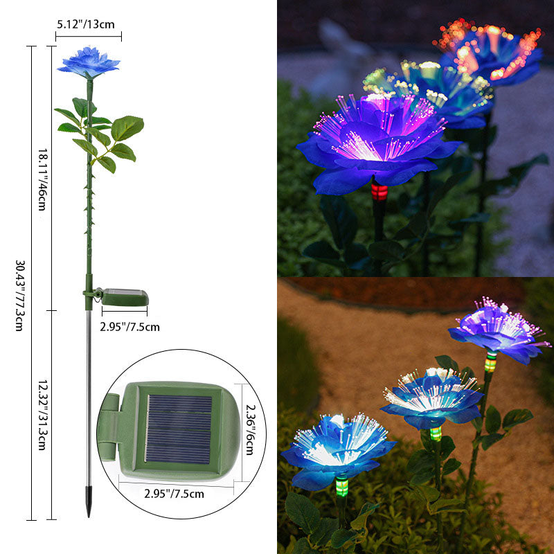 Solcellsdriven trädgårdsbelysning med blomma, påle och färgglatt LED-sken