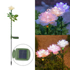 Solcellsdriven trädgårdsbelysning med blomma, påle och färgglatt LED-sken