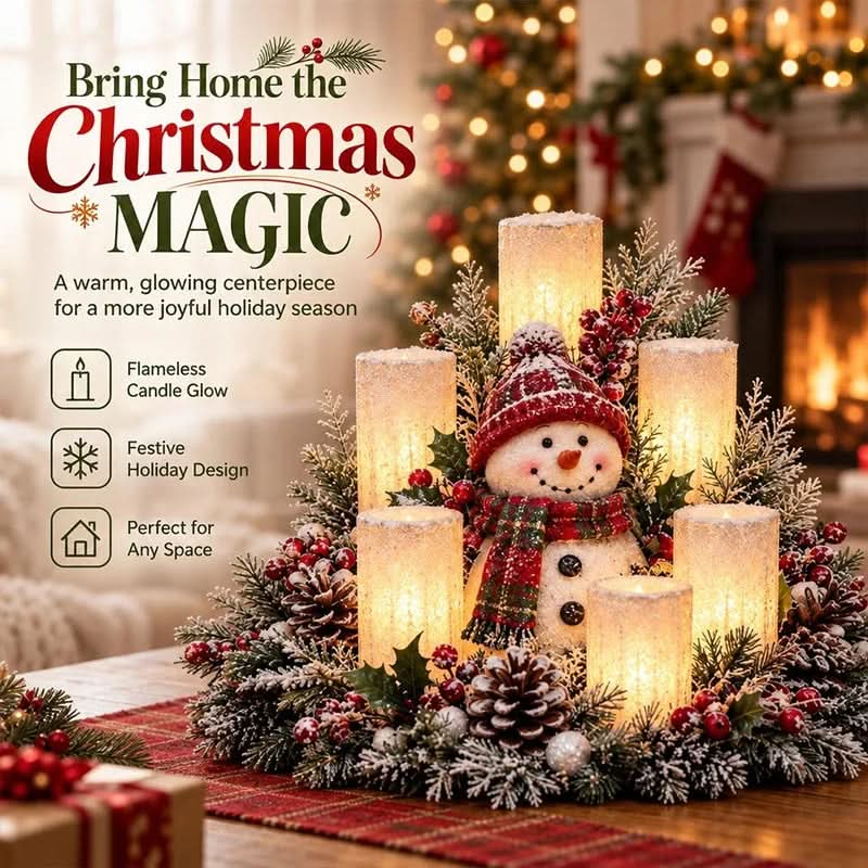 Festive Santa Claus Christmas Candle Centrepiece with Decorative Holiday Wreath