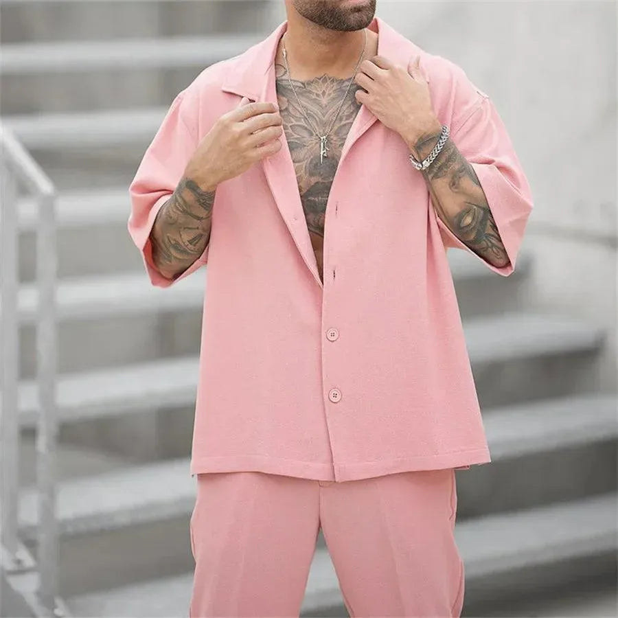Herre sommer co-ord sæt med afslappet pasform, letvægts moderne casual stil