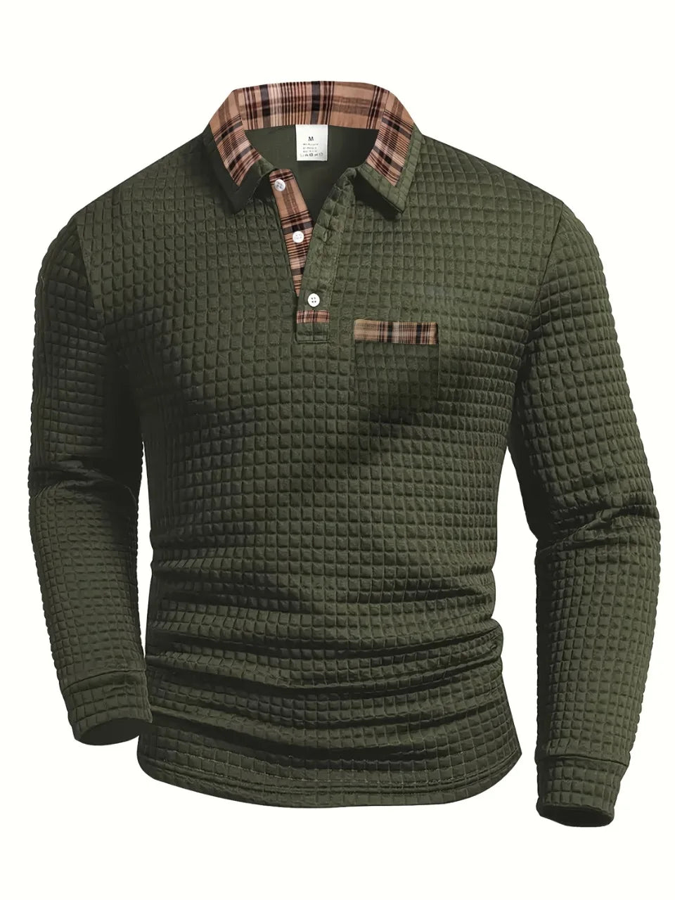 Men's Textured Long Sleeve Polo Shirt