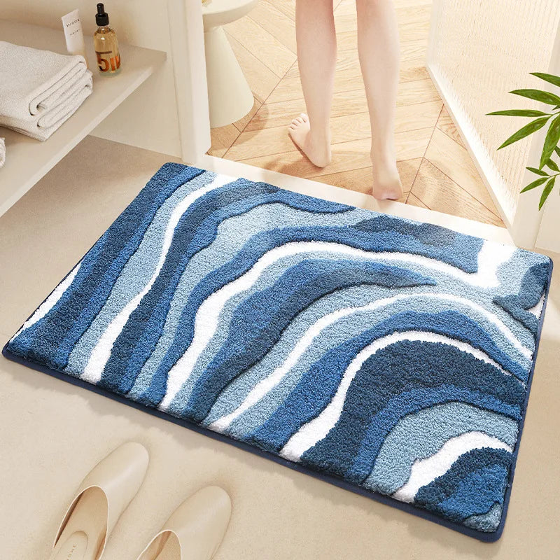 Tappeto da bagno in peluche assorbente con motivo ondulato