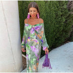 Women Tie-Dye Maxi Dress with Flowing Fit and Removable Scarf Detail