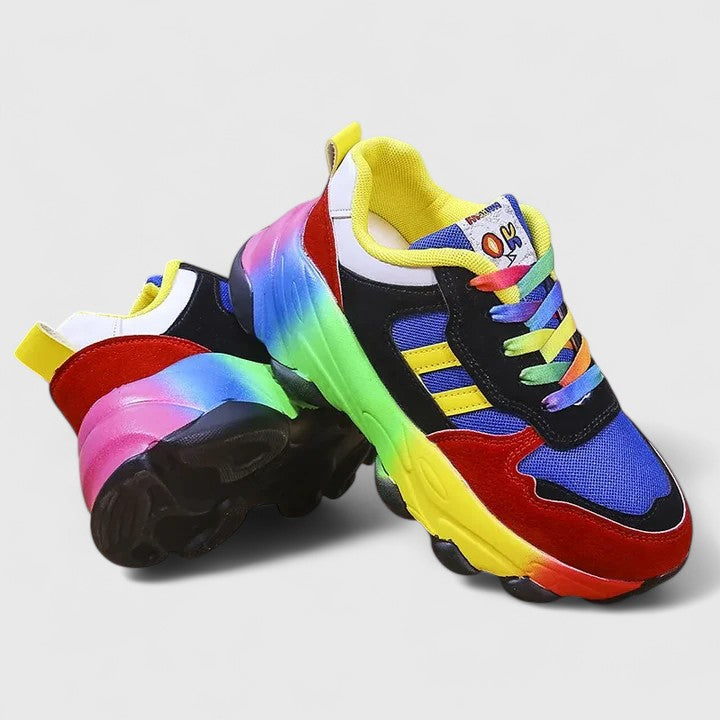Färgblockade sneakers för kvinnor med regnbågsfärgad sula