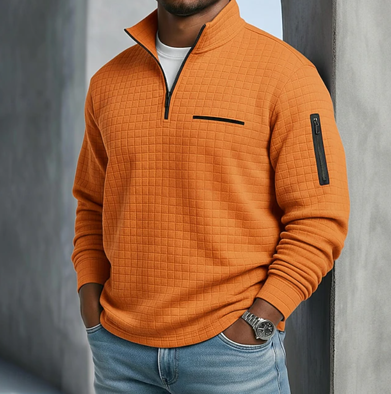 Herren Pullover mit Viertel-Reißverschluss und Strukturmuster