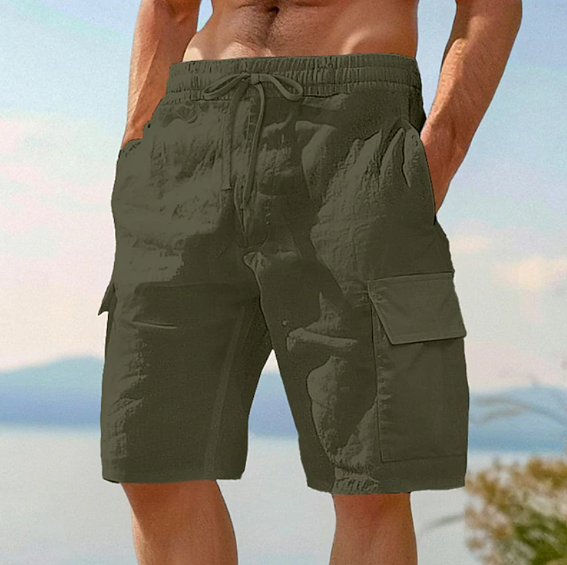 Men's Relaxed Fit Drawstring Cargo Pocket Casual Beach Shorts