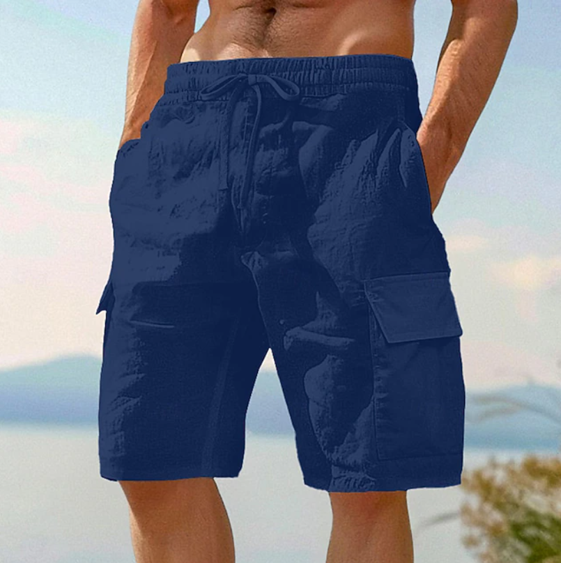 Men's Relaxed Fit Drawstring Cargo Pocket Casual Beach Shorts