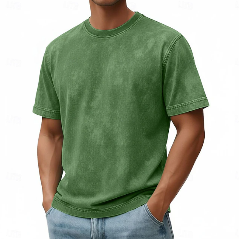 Men's Vintage Wash Crew Neck Short Sleeve Casual T Shirt