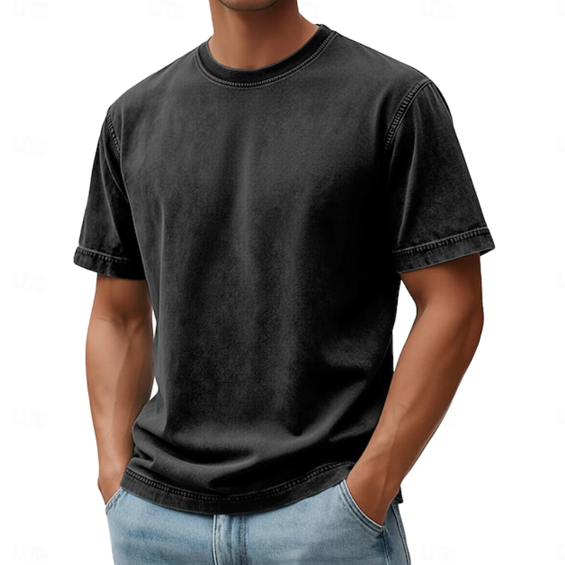 Men's Vintage Wash Crew Neck Short Sleeve Casual T Shirt