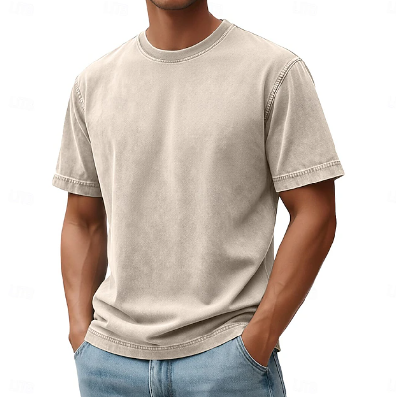 Men's Vintage Wash Crew Neck Short Sleeve Casual T Shirt