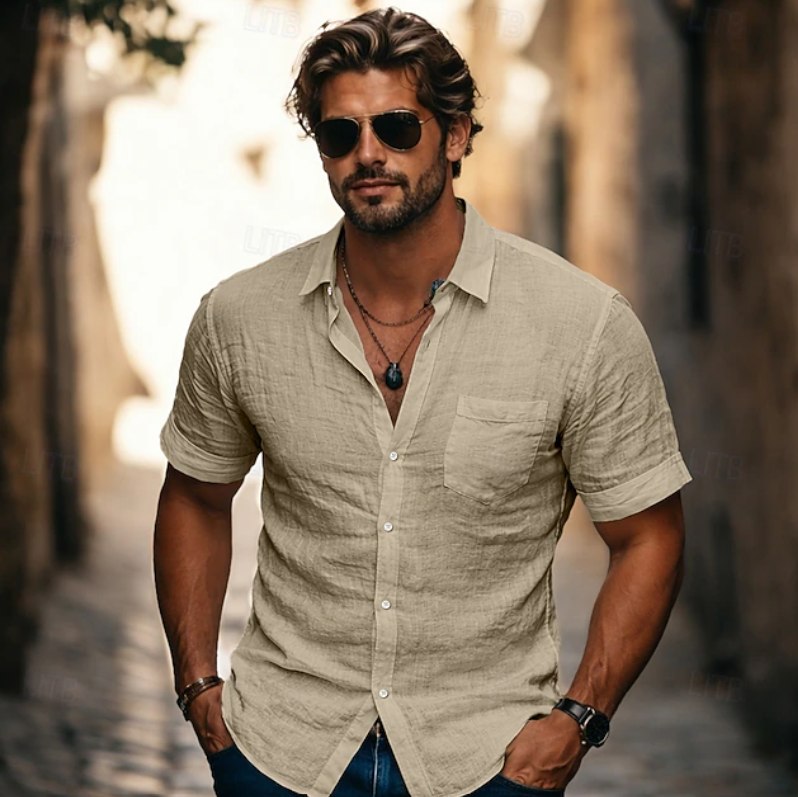 Men's Lightweight Button Front Short Sleeve Casual Summer Shirt