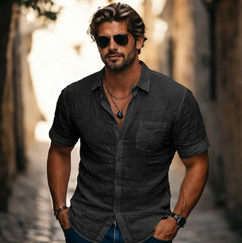 Men's Lightweight Button Front Short Sleeve Casual Summer Shirt