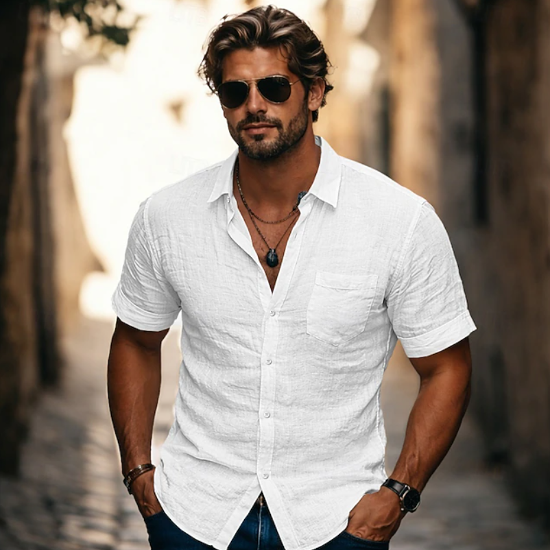 Men's Lightweight Button Front Short Sleeve Casual Summer Shirt