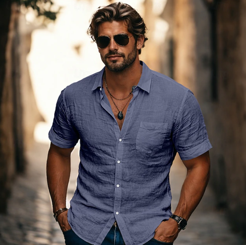Men's Lightweight Button Front Short Sleeve Casual Summer Shirt
