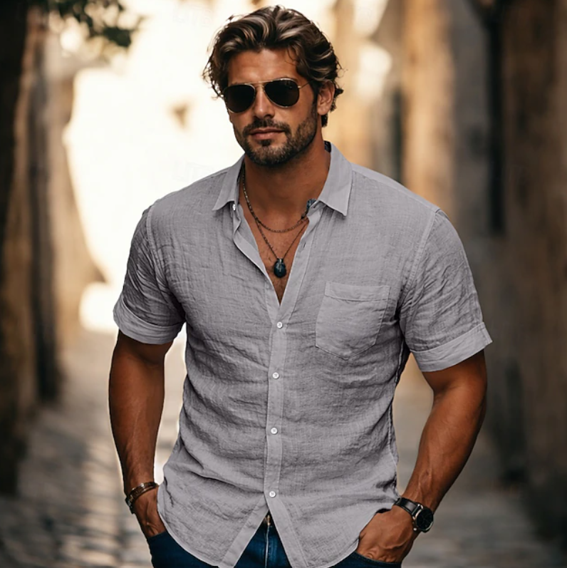 Men's Lightweight Button Front Short Sleeve Casual Summer Shirt