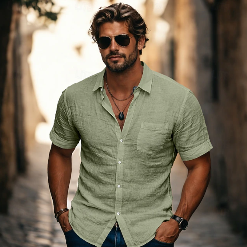 Men's Lightweight Button Front Short Sleeve Casual Summer Shirt
