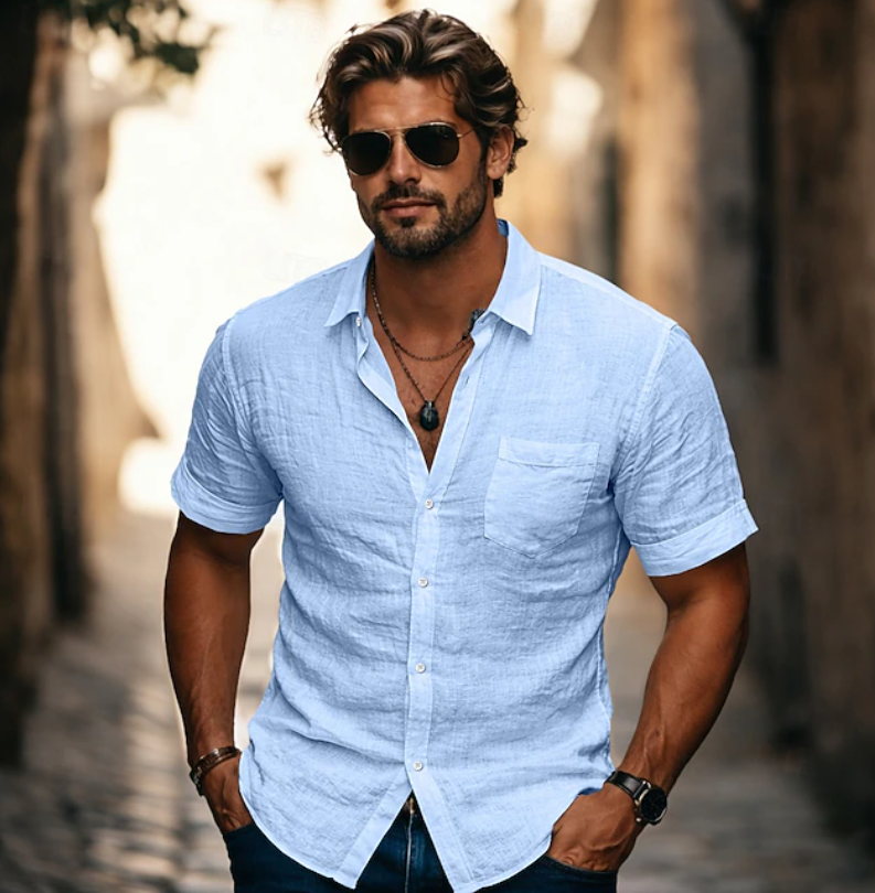 Men's Lightweight Button Front Short Sleeve Casual Summer Shirt