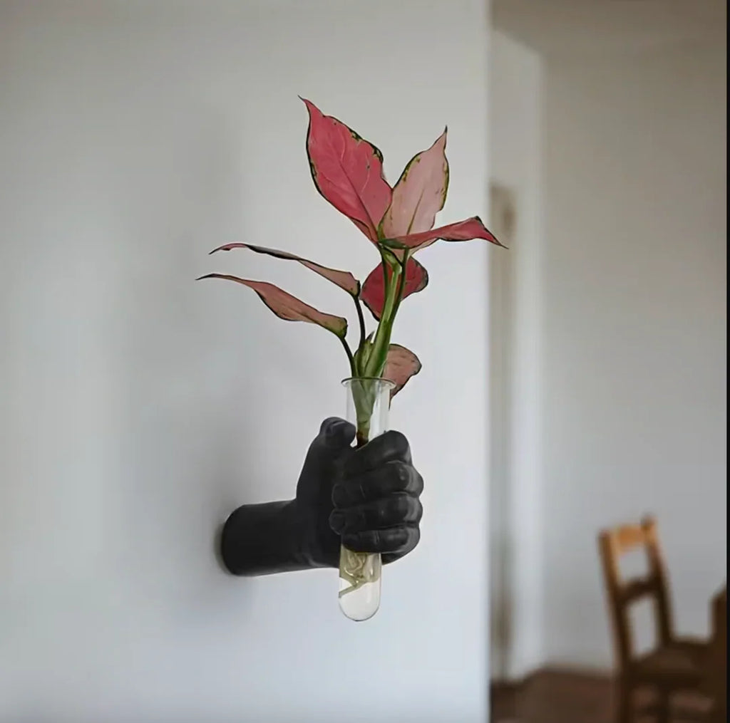 Sculptural Hand Wall Vase with Glass Tube