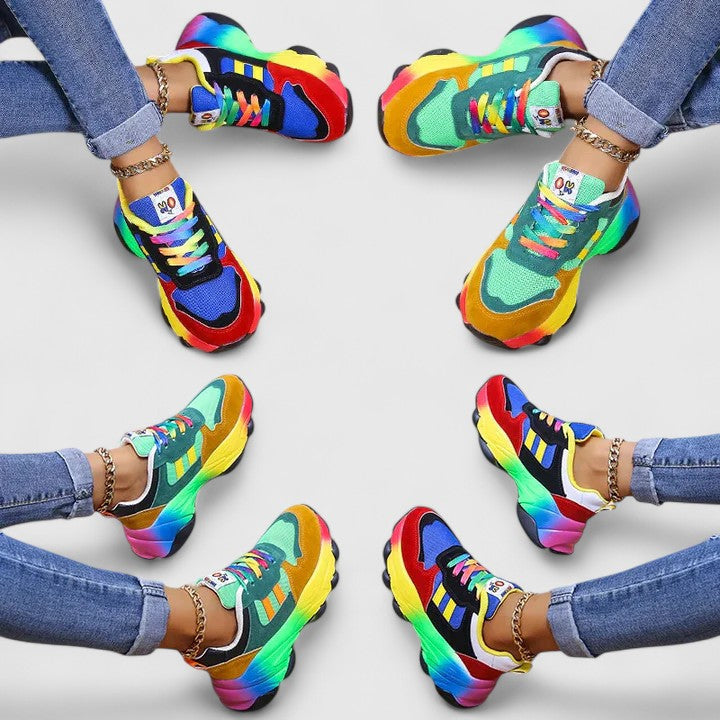 Färgblockade sneakers för kvinnor med regnbågsfärgad sula