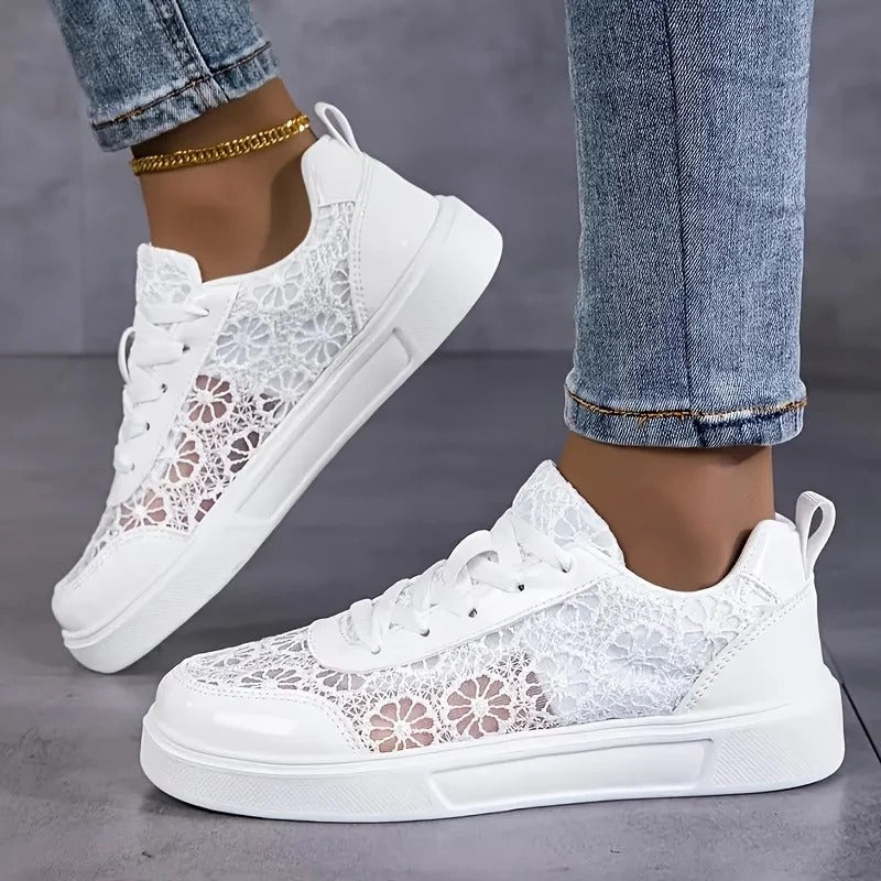 Zapatillas de encaje transpirables para mujer con suela ligera y ajuste elegante