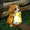 Solcelledrevet hundehavefigur med lysende LED-kugle
