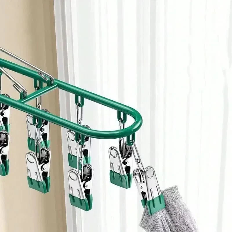 Stendibiancheria pieghevole con mollette multiple e ganci appendiabiti