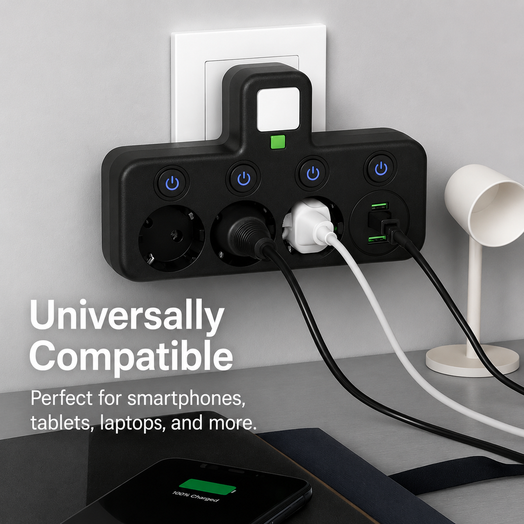 Multipresa da parete con porte USB per la ricarica