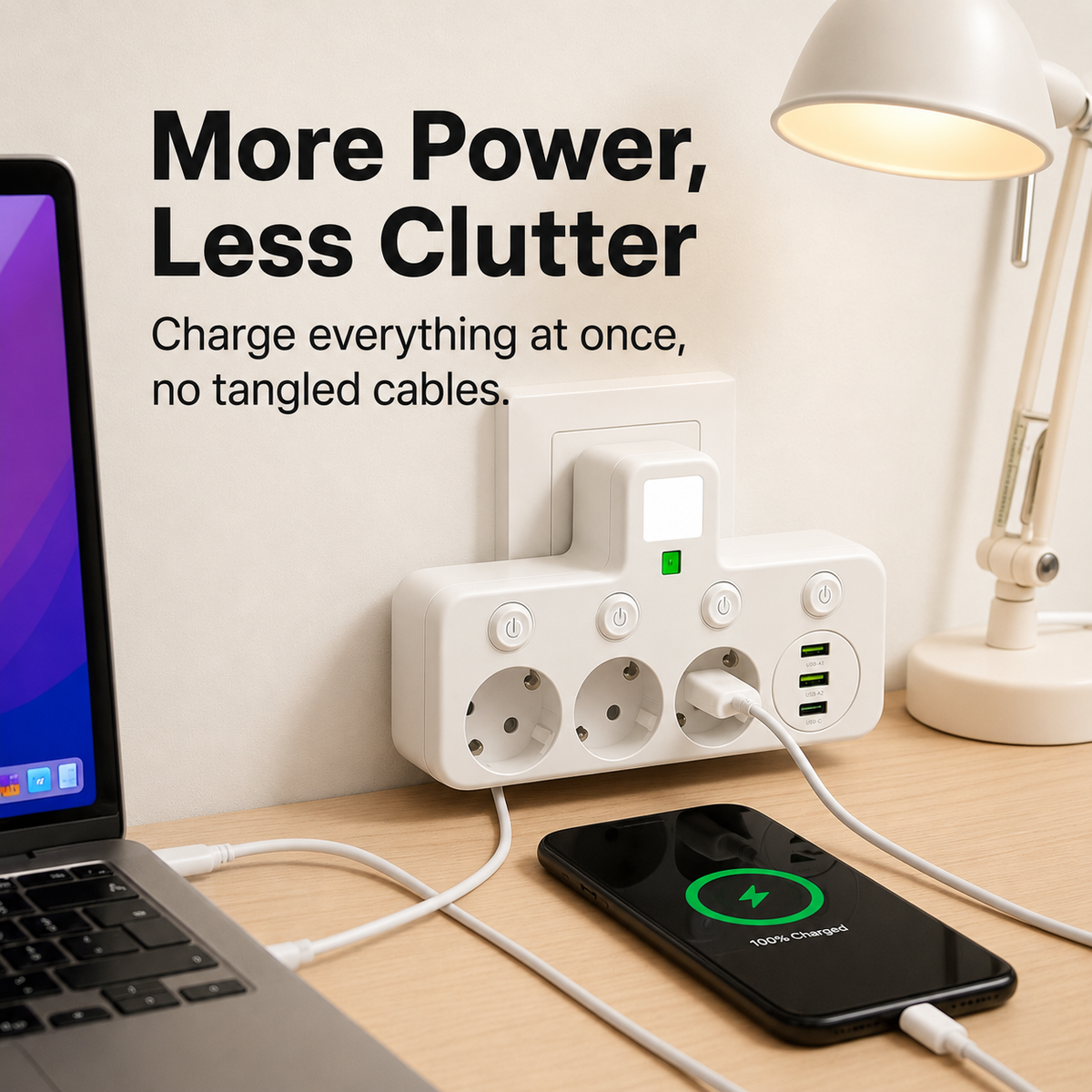 Multipresa da parete con porte USB per la ricarica