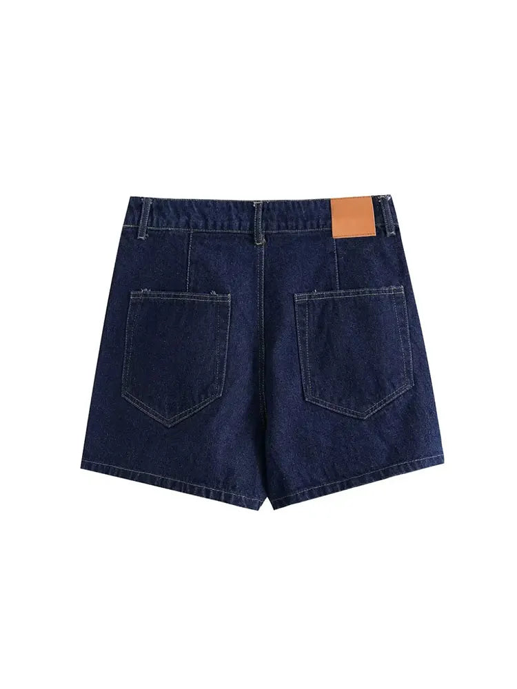 Ensemble coordonné en denim pour femme avec top court et jupe asymétrique