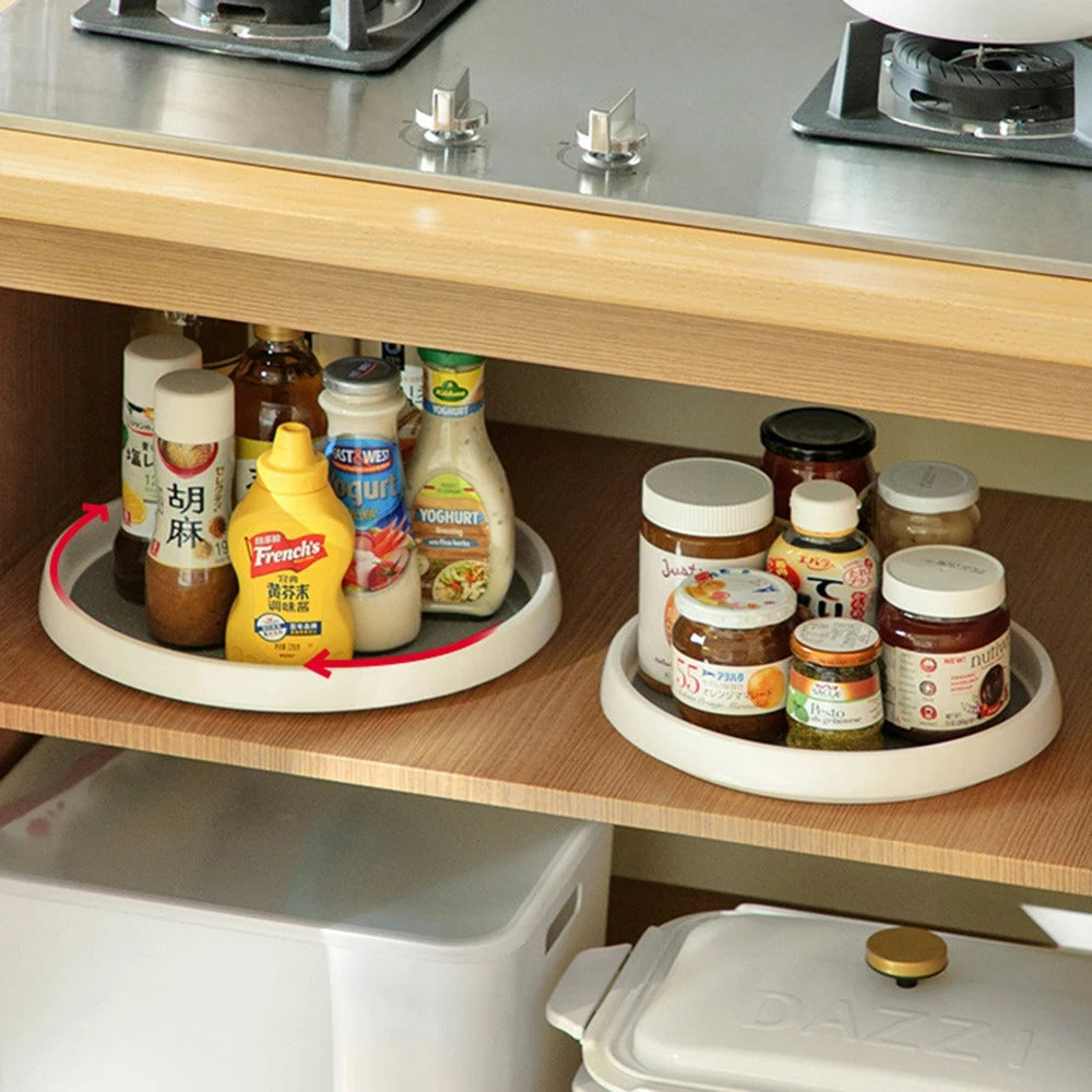 Rotating Round Kitchen Storage Tray for Condiments and Seasonings
