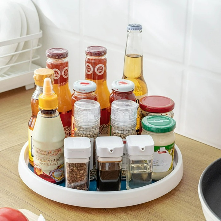 Rotating Round Kitchen Storage Tray for Condiments and Seasonings