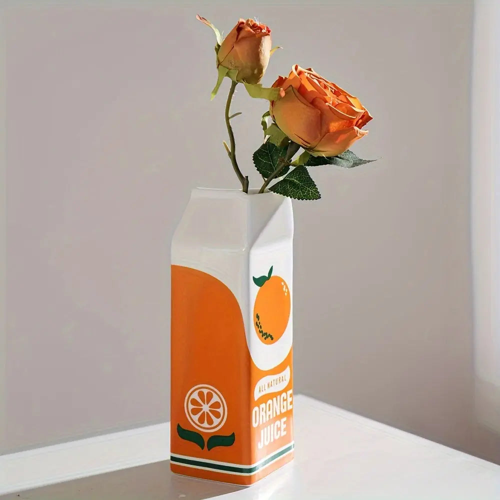 Geometric Orange Juice Carton Decorative Flower Vase