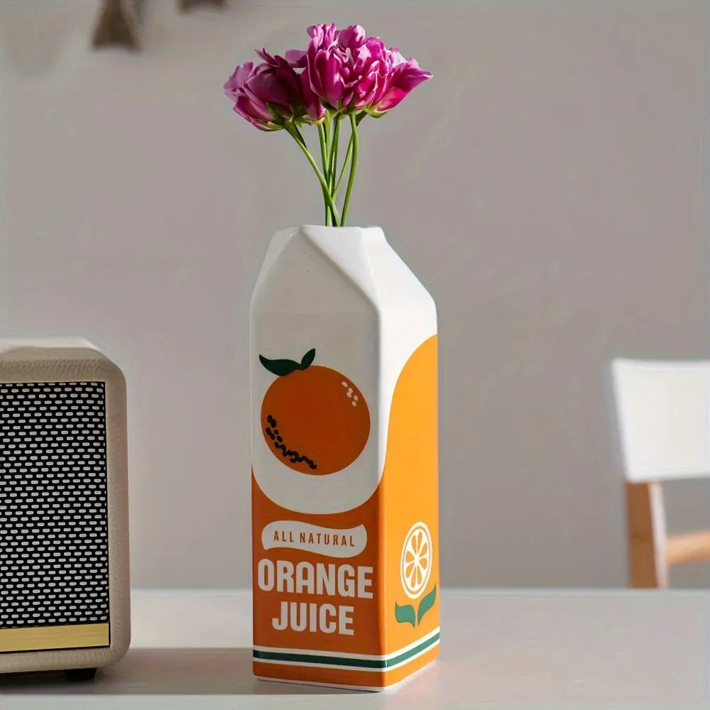 Geometric Orange Juice Carton Decorative Flower Vase
