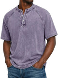 Camiseta Henley vintage para hombre con ajuste relajado y cuello con botones